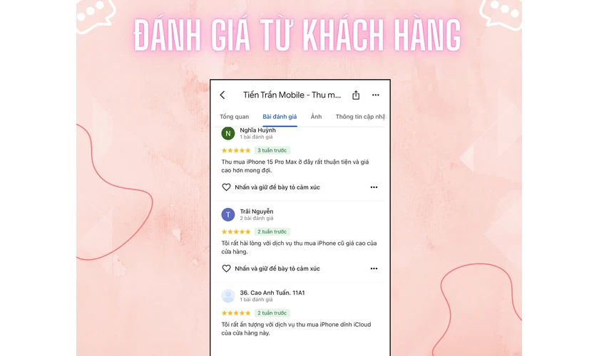 Điểm Đến Được Khách Hàng Tin Tưởng Thông Qua Vô Số Đánh Giá Tích Cực