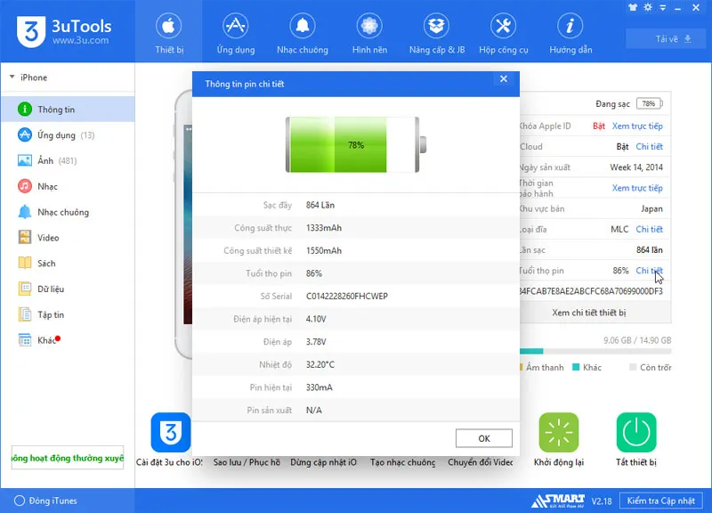 Kiểm Tra Pin iPhone Bằng Phần Mềm Trên Máy Tính
